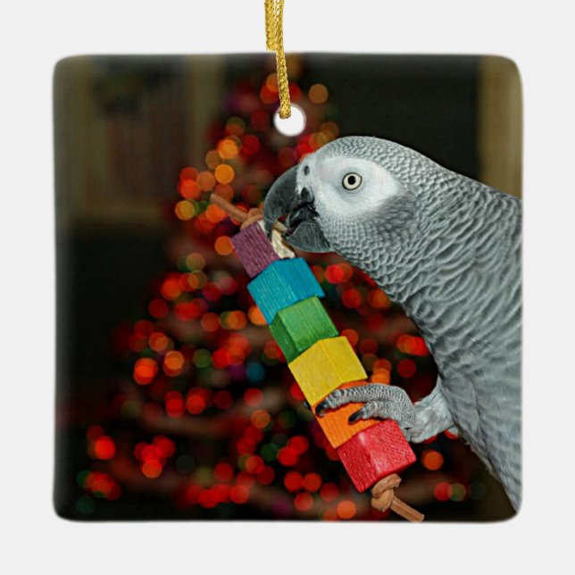 Kongolesisk grå papegoja God Jul Julgran Julgransprydnad Keramik (Framsida)