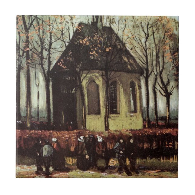 Kongregation i kyrkan, Nuenen, av Vincent van Gogh Kakelplatta (Framsidan)