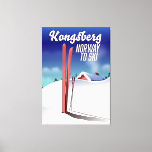 Kongsberg Norge skidresor affisch. Canvastryck