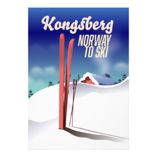 Kongsberg Norge skidresor affisch. Fototryck