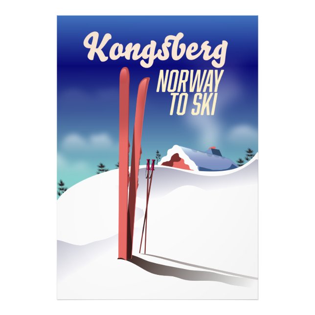 Kongsberg Norge skidresor affisch. Fototryck (Framsidan)