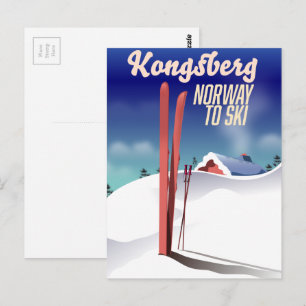 Kongsberg Norge skidresor affisch. Vykort