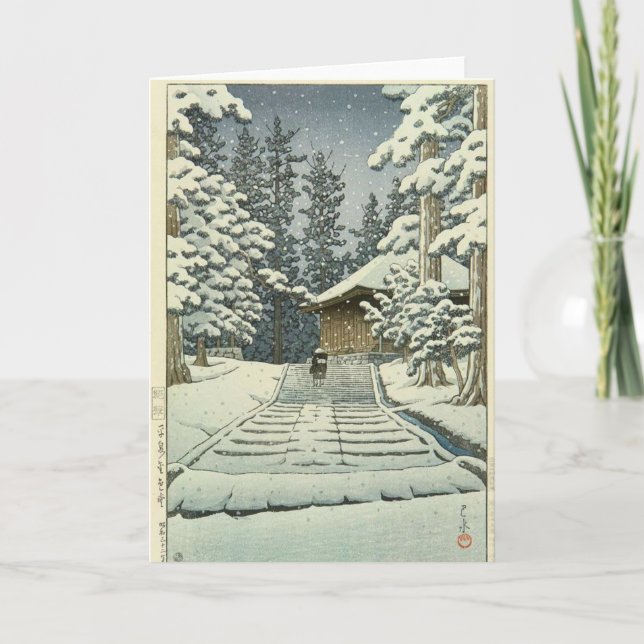 Konjikido i Snö, Hiraizumi av Kawase Hasui Kort (Framsida)