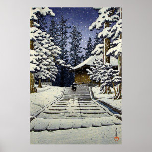 Konjikido i snö Hiraizumi Kawase Hasui Poster