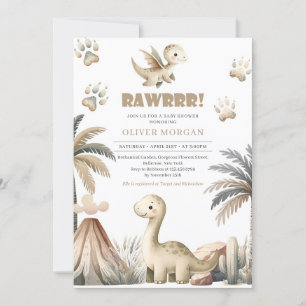 Könneutral söt dinosaur earthy färg elfenben inbjudningar
