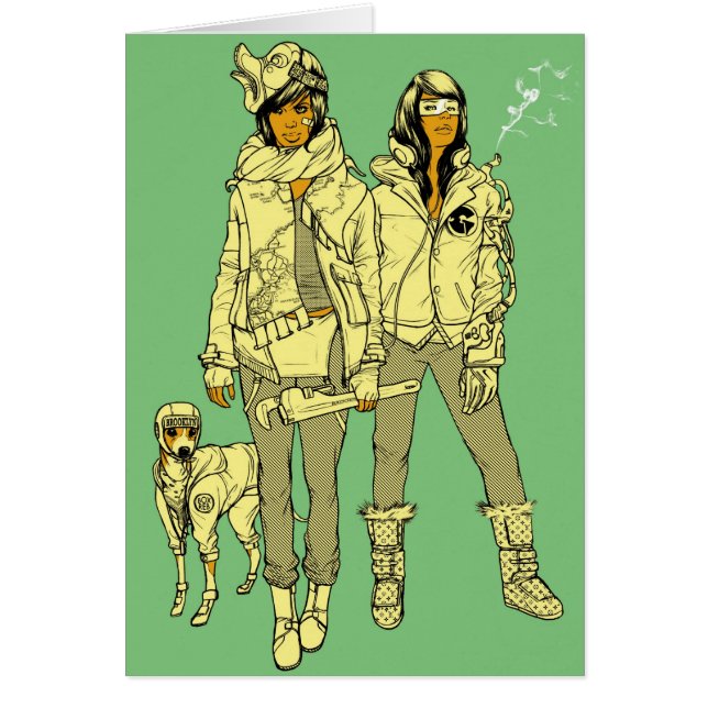 Konni, snöre & Leroy brunttryck Hälsningskort (Framsidan)