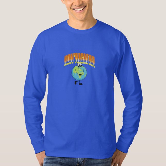 "Kon'nichiwa Global Hälsning Smiling Earth T Shirt (Framsida)