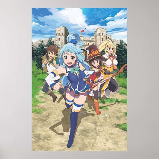 Konosuba Aqua Megumin Mörkret Kazuma Poster (Framsidan)