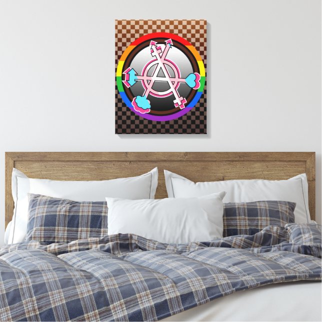Köns Anarki Symbol, Emblem på mörkt schackbräde Canvastryck (Insitu (sovrum))