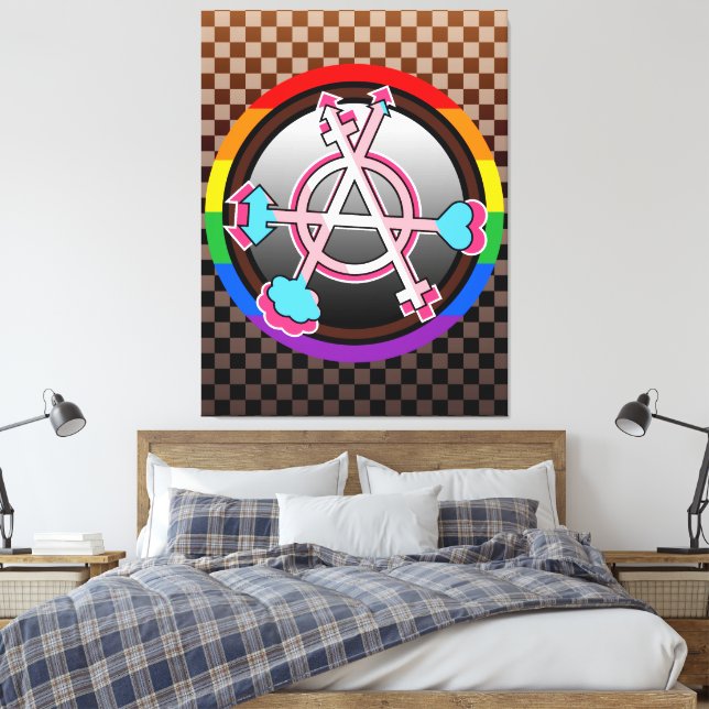 Köns Anarki Symbol, Emblem på mörkt schackbräde Canvastryck (Insitu (sovrum))