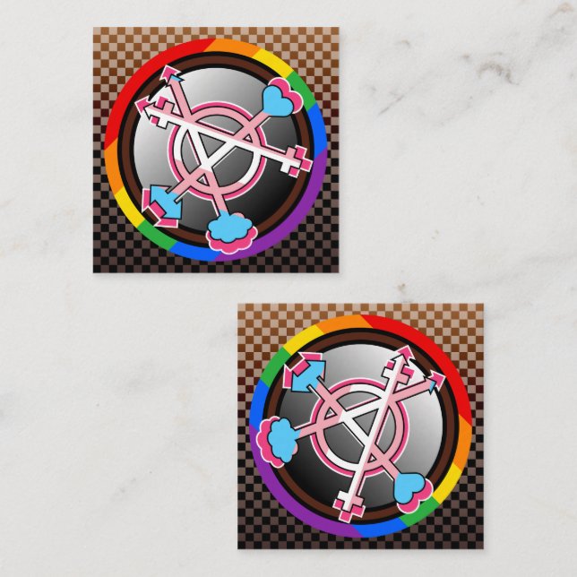 Köns Anarki Symbol, Emblem på mörkt schackbräde Fyrkantigt Visitkort (Fram/baksida)