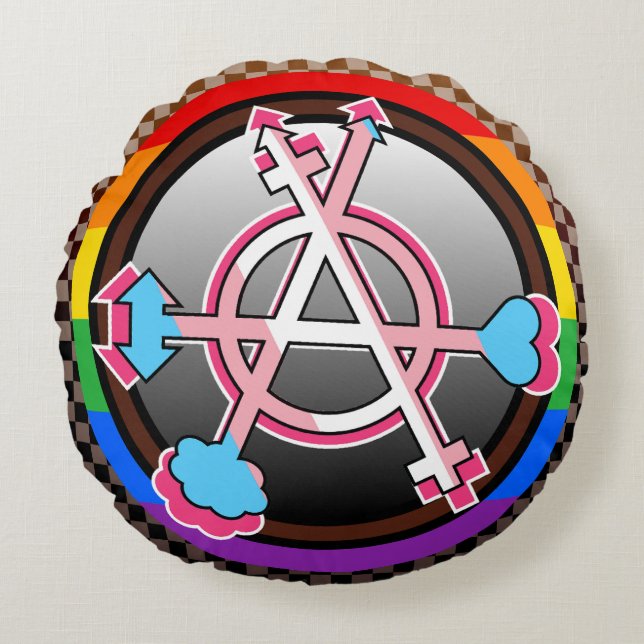 Köns Anarki Symbol, Emblem på mörkt schackbräde Rund Kudde (Framsidan)