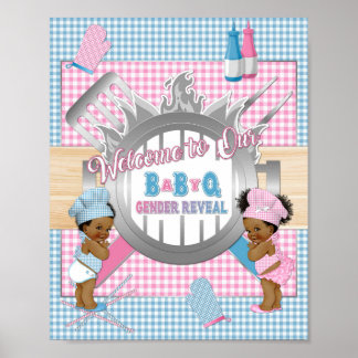 Köns Avslöjande Rosa Blå Rutig Baby Q Grill Poster