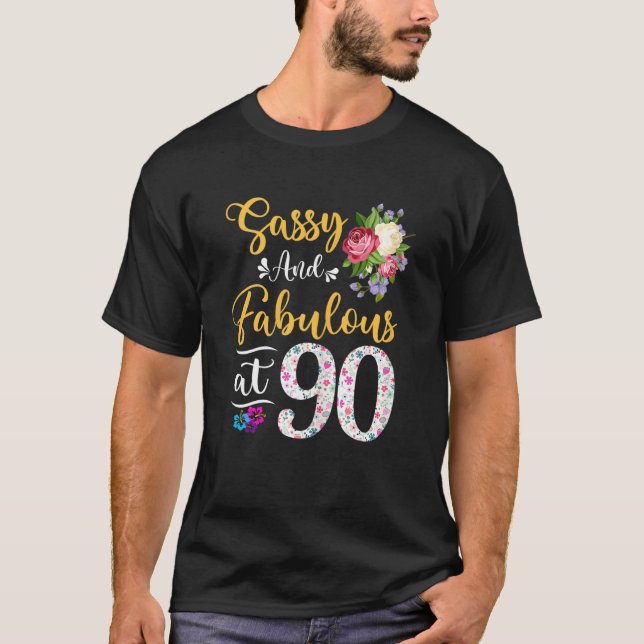 Könsassi och Blommigt vid 90 års ålder 90 t Shirt (Framsida)
