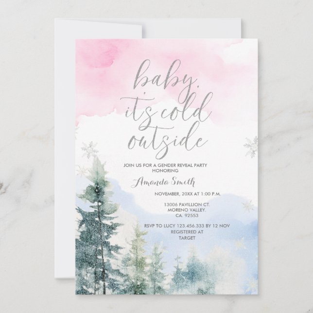 KÖNSAVSLÖJANDE Snöflingor Utanför Baby Shower Inbjudningar (Framsida)