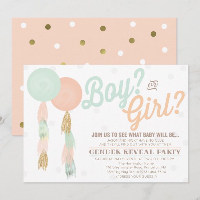 Könsbestämmande baby shower-inbjudan inbjudningar (Fram/baksida)