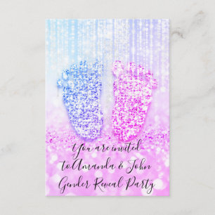 Könsbestämmande Baby Shower Rosa Blå Glitter Fötte Inbjudningar