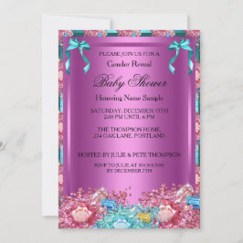 Könsbestämmande Baby Shower Rosa Teal Blå Kristall Inbjudningar