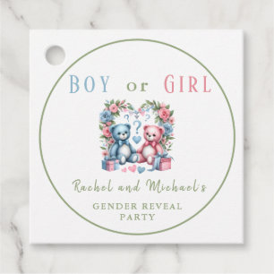 Könsbestämmande baby shower Teddybjörn blå rosa Gåvor Etiketter