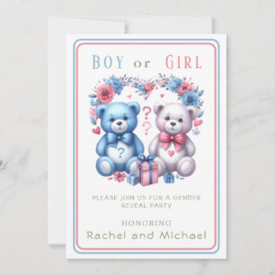Könsbestämmande baby shower Teddybjörn blå rosa - Inbjudningar