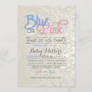 Könsbestämmande Babyfest Satin Damask Inbjudningar