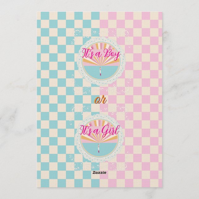Könsbestämmande Blå-Rosa Rutigt Randigt Inbjudningar (Baksida)