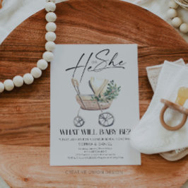 Könsbestämmande Boho-barnvagn Baby Shower Inbjudningar