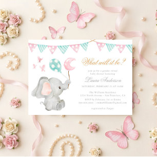 Könsbestämmande elefant Elegant Baby Shower Inbjudningar