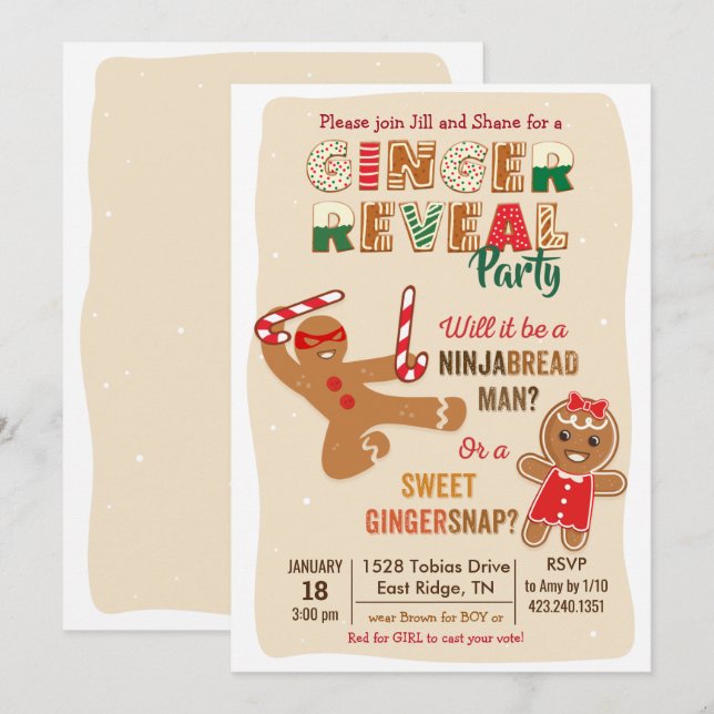 Könsbestämmande Gingerbread Man-fest Inbjudningar (Fram/baksida)