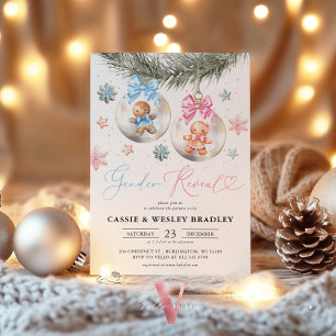 Könsbestämmande Gingerbread-pynt Baby Shower Inbjudningar