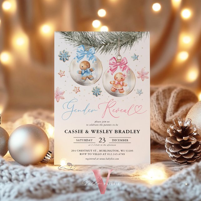 Könsbestämmande Gingerbread-pynt Baby Shower Inbjudningar (Skapare uppladdad)