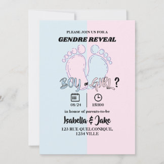 Könsbestämmande inbjudan delad blå rosa fötter