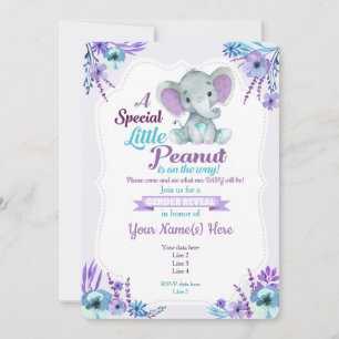 Könsbestämmande Peanut-inbjudan Lila Teal Inbjudningar