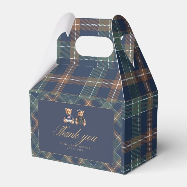 Könsbestämmande presentlådor Navy Plaid Teddybjörn (Framsidan Sidan)