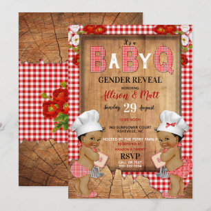 Könsbestämmande röd gingham trä baby Q grill Inbjudningar