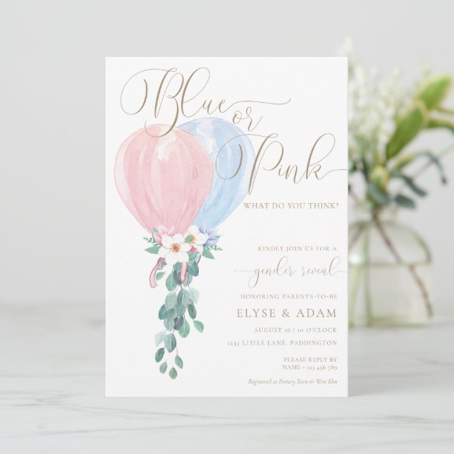 Könsbestämmande Rosa Blå Ballong Inbjudningar (Stående Fram)