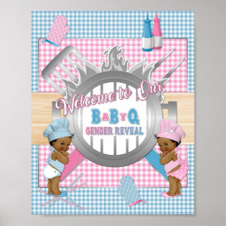 Könsbestämmande Rosa Blå Rutig Baby Q Grill Poster