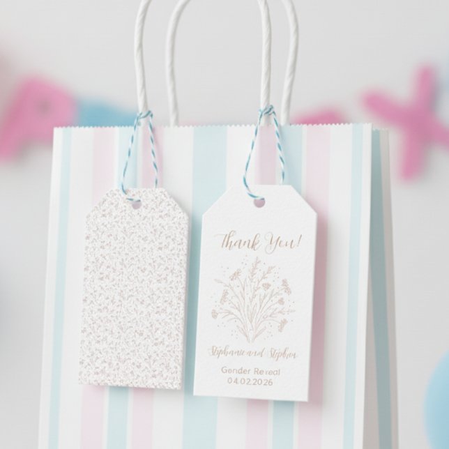 Könsbestämmande Tacksamt Etikett - Boho Blommig (Gender reveal party favor tags)