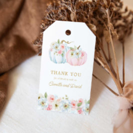 Könsbestämning av höstblå och rosa pumpa presentetikett