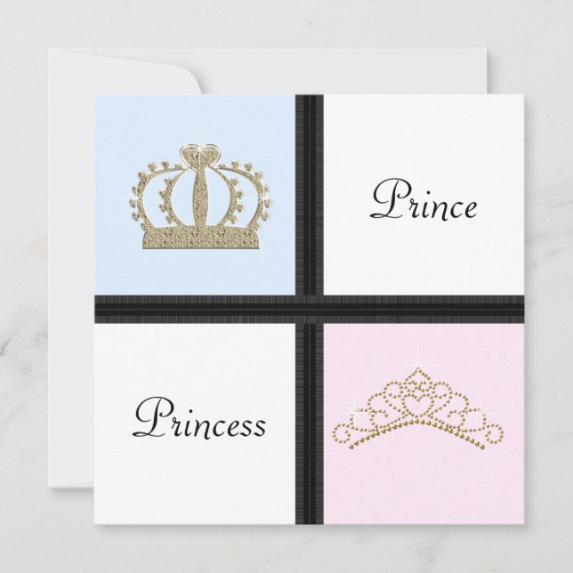 Könsbestämning av prins och prinsessa inbjudningar (Framsida)