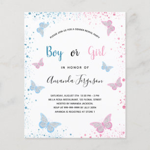 Könsbestämning baby shower fjärilar budget flygblad