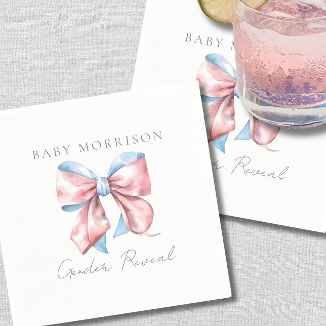 Könsbestämning Blå Och Rosa Rosett Pappersservett (Gender Reveal Blue And Pink Bow Napkins)