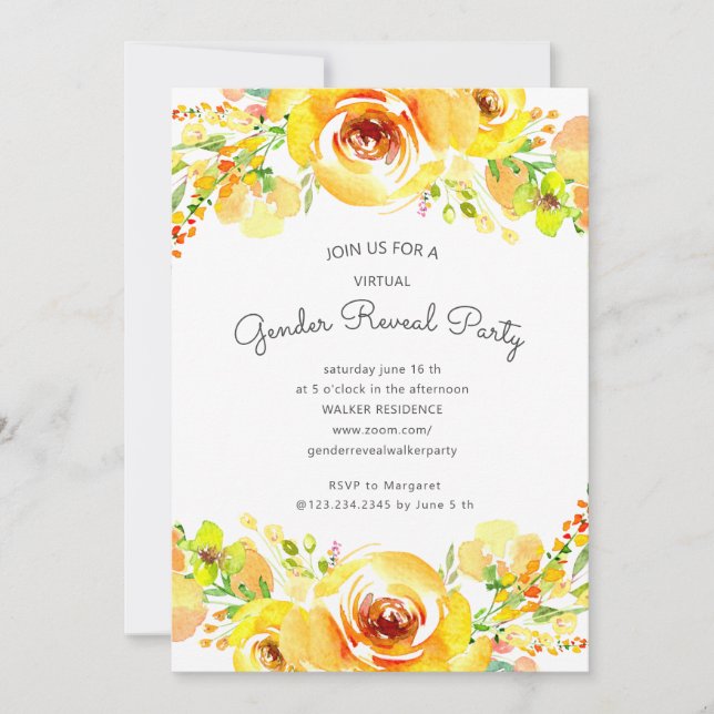 könsbestämningsfest med gula fält blommor (Framsida)