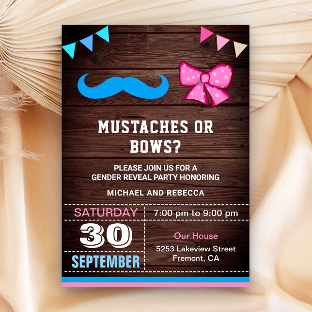 Könsbestämningsfest med mustascher eller rosetter inbjudningar (Skapare uppladdad)