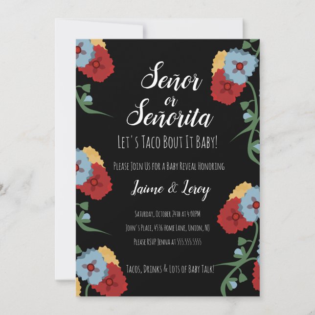 Könsbestämningsfest Mexikanska blommor Inbjudningar (Framsida)