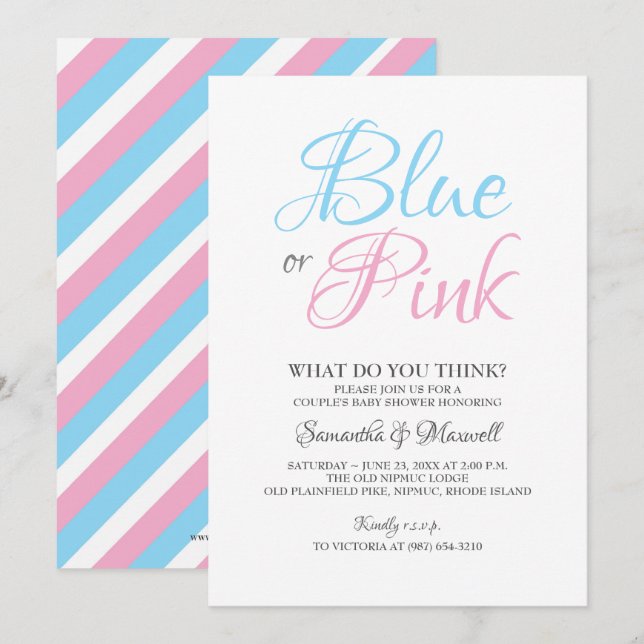 Könsbestämningsinbjudan Blå eller Rosa Inbjudningar (Fram/baksida)