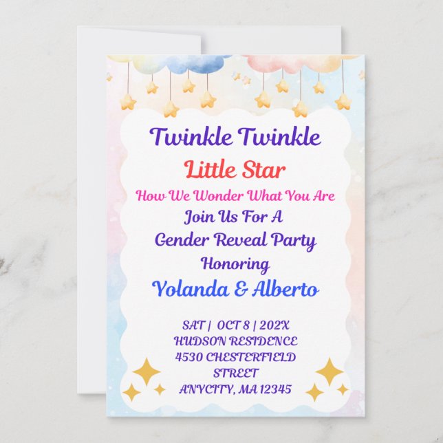 Könsbestämningsinbjudan för Twinkle Twinkle Little (Framsida)