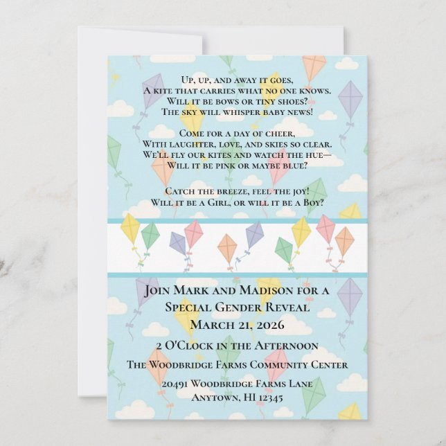 Könsbestämningsinbjudan Upp, Upp och Borta Inbjudningar (Framsida)