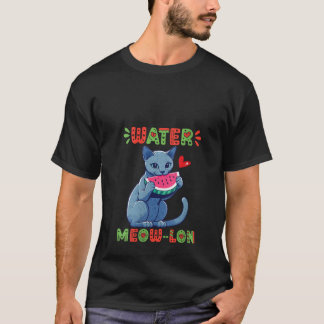 Könsblått katt Eating Watermelon Summer V T Shirt
