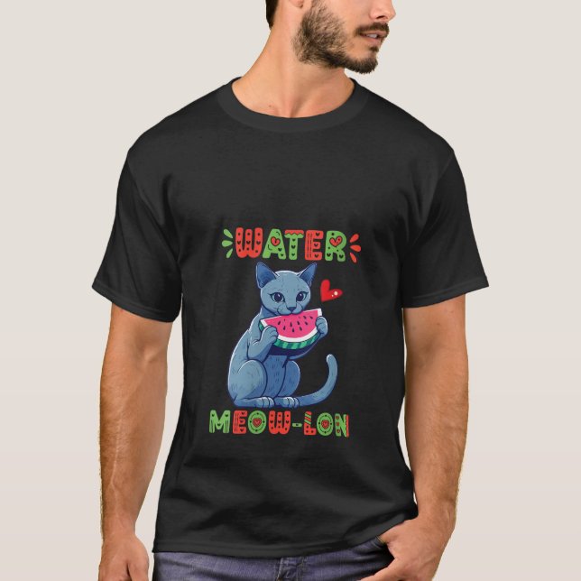 Könsblått katt Eating Watermelon Summer V T Shirt (Framsida)
